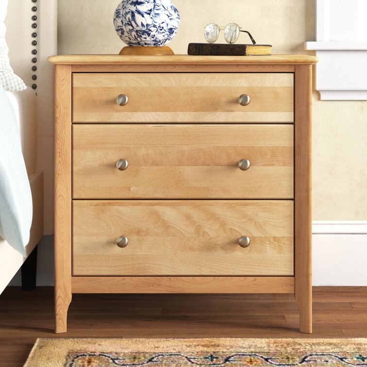 Natural wood store 3 drawer nightstand